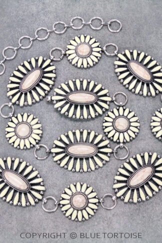 Silver and Natural Color Western Epoxy Concho Stone Belt