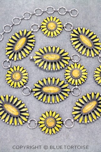 Silver and Mustard Color Western Epoxy Concho Stone Belt