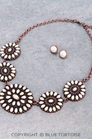 Copper and White Color Western Concho Stone Necklace Set