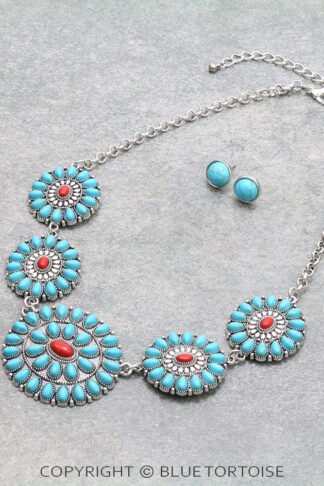 Western Concho Stone Necklace Set