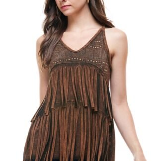 2 LAYERS FRINGE TOP WITH SPECIAL STONE IN BROWN
