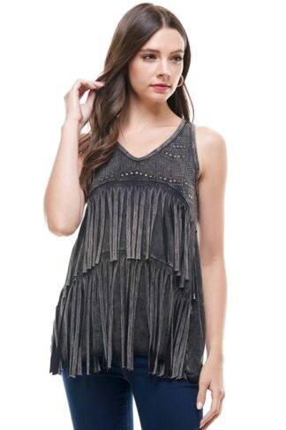 2 LAYERS FRINGE TOP WITH SPECIAL STONE IN PURPLE