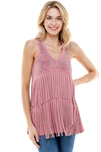 2 LAYERS FRINGE TOP WITH SPECIAL STONE IN PINK