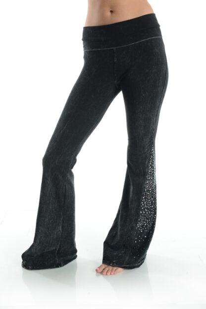 STONE EMBELLISHED MINERAL WASHED FLARED PANTS - Image 3