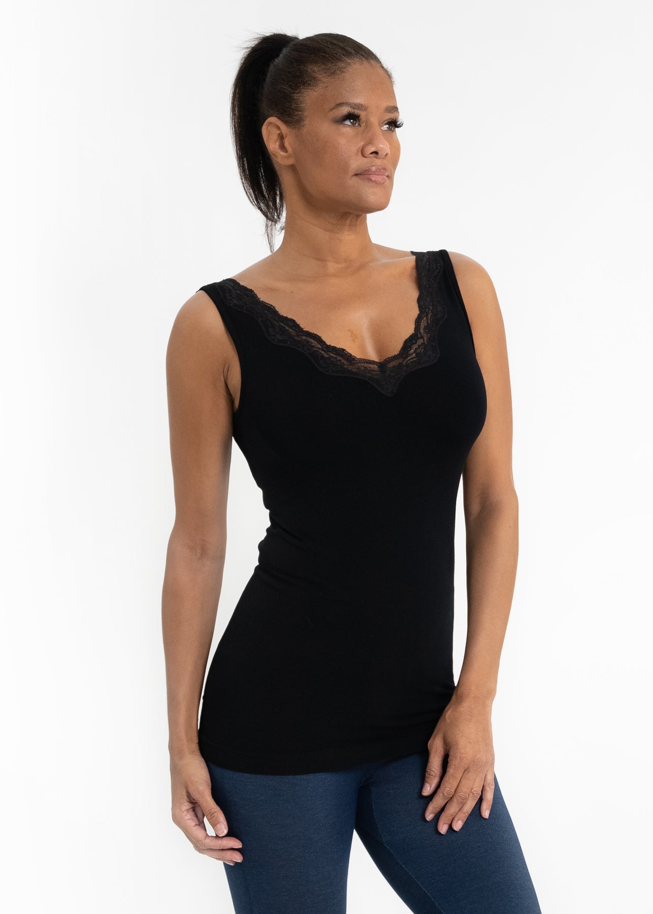 V-NECK TOP WITH LACE TRIM