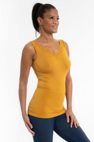 GOLD V-NECK TOP WITH LACE TRIM