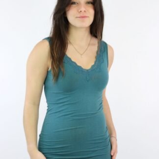 PEACOCK V-NECK TOP WITH LACE TRIM