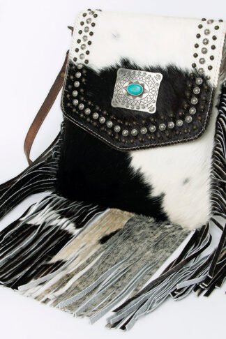 American Darling - Cowhide Fringe Crossbody Bag with Turquoise Accent