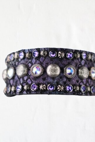 Rowdy Cowgirl  Leather Bracelet Cuff in Black & Purple