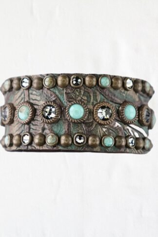 Rowdy Cowgirl  Leather Bracelet Cuff in Brown and Turquoise