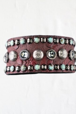 Rowdy Cowgirl  Leather Bracelet Cuff in Brown & Black Stone