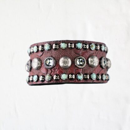 Rowdy Cowgirl  Leather Bracelet Cuff in Brown & Black Stone