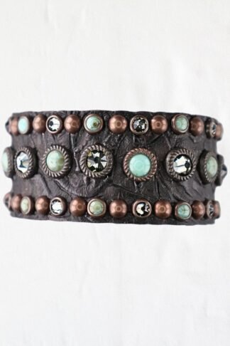 Rowdy Cowgirl  Leather Bracelet Cuff in Black with Turquoise Stone