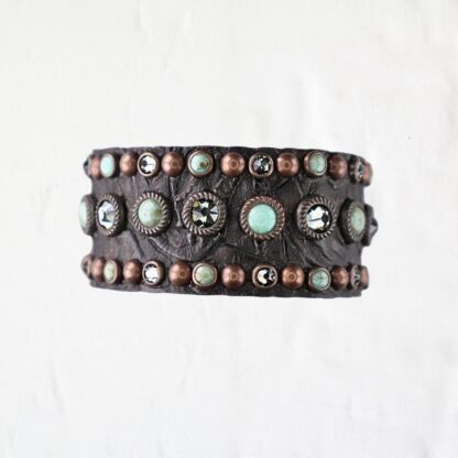 Rowdy Cowgirl  Leather Bracelet Cuff in Black with Turquoise Stone