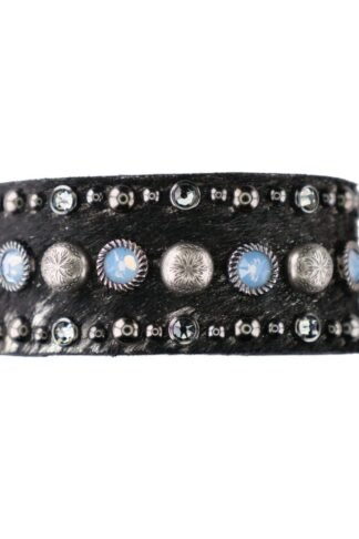 Rowdy Cowgirl  Leather Bracelet Cuff in Black & Blue Stone