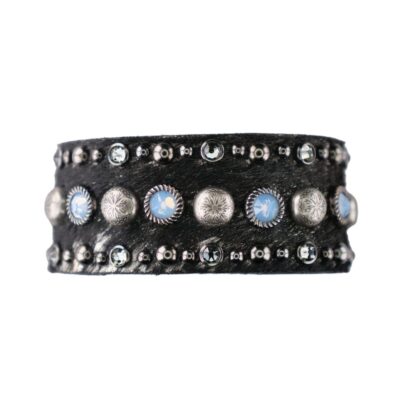 Rowdy Cowgirl  Leather Bracelet Cuff in Black & Blue Stone