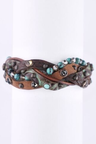 Rowdy Cowgirl Braided in Brown and Turquoise Leather Wrap