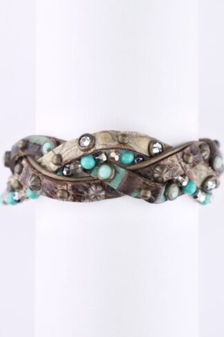 Rowdy Cowgirl Braided in Light Brown and Turquoise Leather Wrap