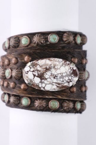 Rowdy Cowgirl Feather Gunslinger Cuff in Brown with Swarovski Crystals