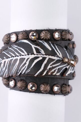 Rowdy Cowgirl Feather Gunslinger Cuff in Black & White