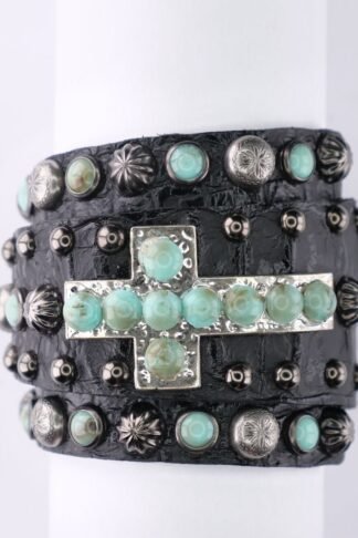 Rowdy Cowgirl Cross Gunslinger Cuff in Turquoise & Black
