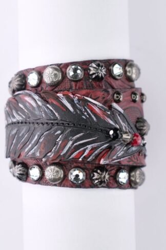 Rowdy Cowgirl Feather Gunslinger Cuff in Red & Black