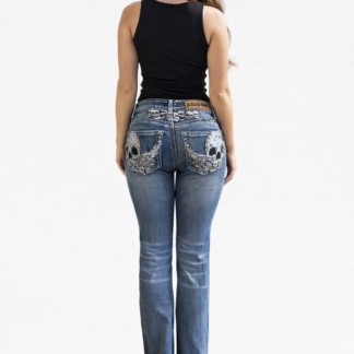 Platinum Plush Denim Pants with Skull Back Pockets