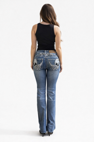 Platinum Plush Denim Pants with Skull Back Pockets