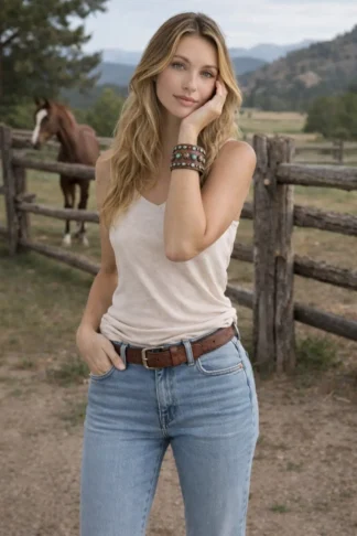Rowdy Cowgirl  Leather Bracelet Cuff in Brown & Blue Stone