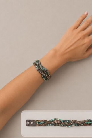 Rowdy Cowgirl Braided in Light Brown and Turquoise Leather Wrap