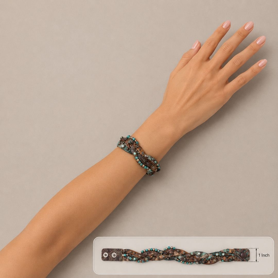 Rowdy Cowgirl Braided in Brown and Turquoise Leather Wrap