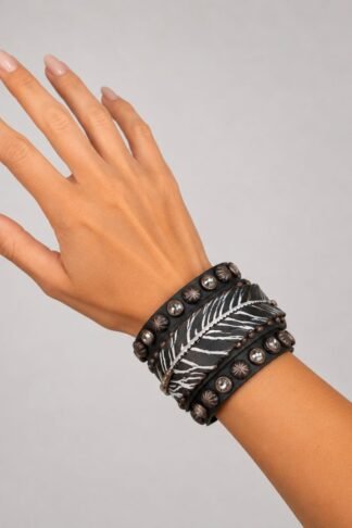 Rowdy Cowgirl Feather Gunslinger Cuff in Black & White