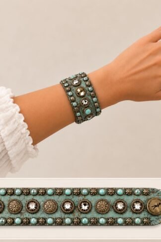 Rowdy Cowgirl  Leather Bracelet Cuff in Turquoise Wrap