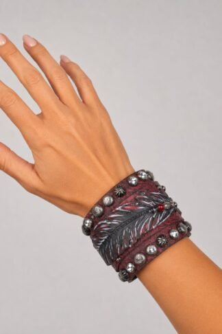 Rowdy Cowgirl Feather Gunslinger Cuff in Red & Black
