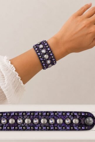 Rowdy Cowgirl  Leather Bracelet Cuff in Black & Purple