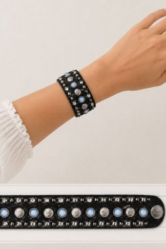 Rowdy Cowgirl  Leather Bracelet Cuff in Black & Blue Stone