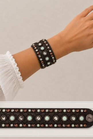 Rowdy Cowgirl  Leather Bracelet Cuff in Black with Turquoise Stone