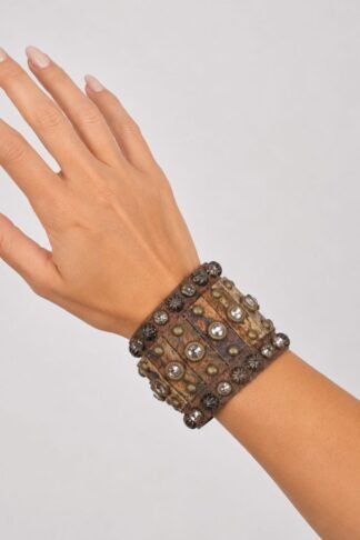 Rowdy Cowgirl Gunslinger Cuff  in Brown & Tooled Leather