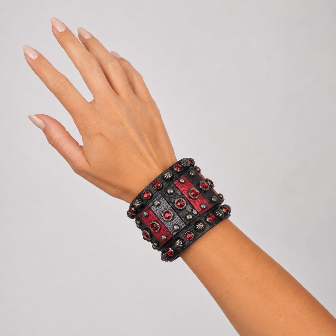 Rowdy Cowgirl Gunslinger Cuff with Red & Black