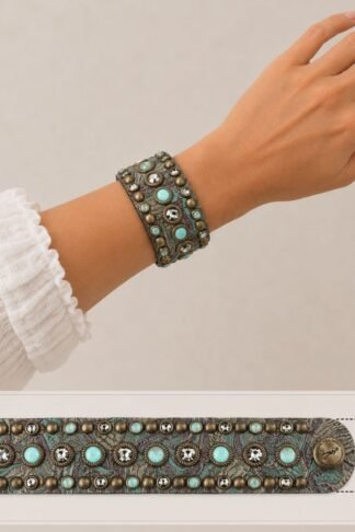Rowdy Cowgirl  Leather Bracelet Cuff in Brown and Turquoise