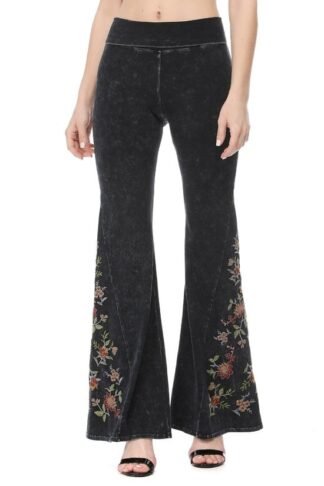 T-Party Mineral Wash Embroidered Flare Yoga Pants