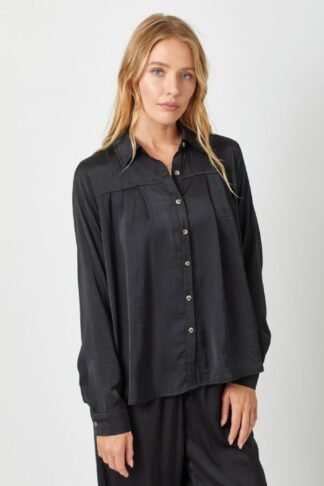 Mystree - Black Satin Pleated Shirt