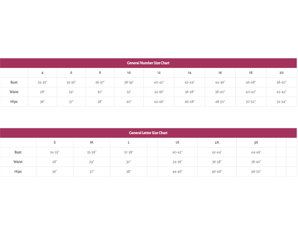 Savanna Jane - Size Chart. NEW