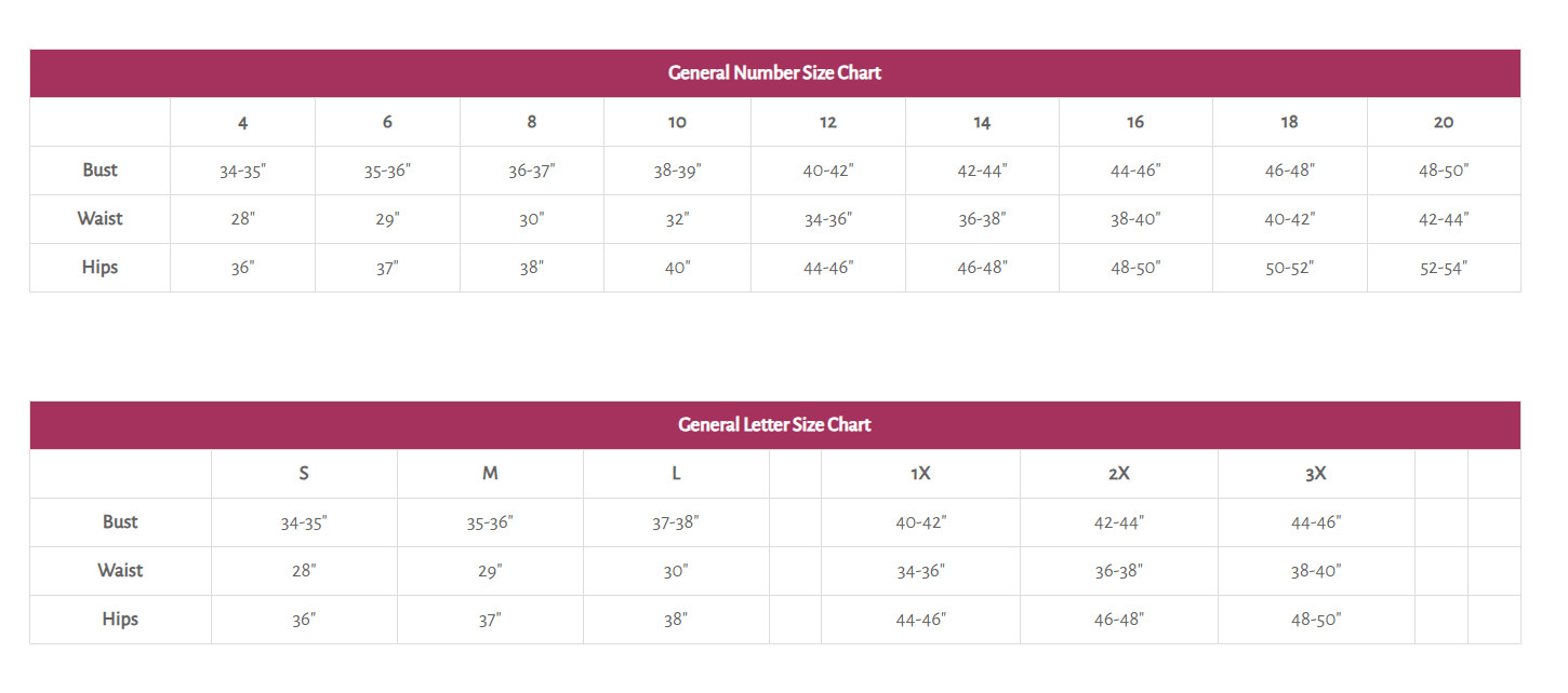 Savanna Jane - Size Chart