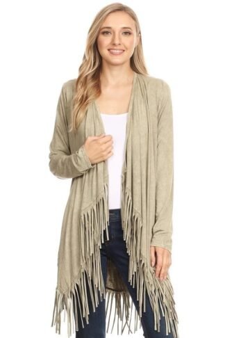 T-Party - Back Fringed Cardigan in Sage