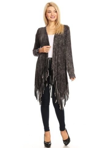 T-Party - Back Fringed Cardigan in Black