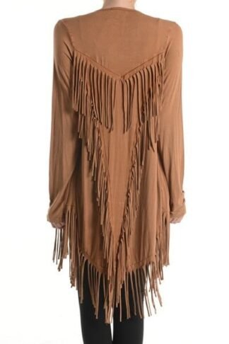 T-Party - Back Fringed Cardigan in Brown