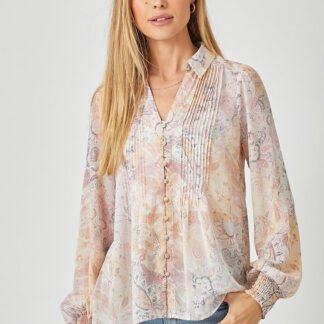 Mystree - Ivory Women's Pintuck Print Blouse