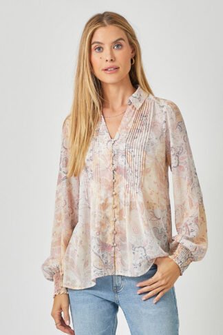 Mystree - Ivory Women's Pintuck Print Blouse