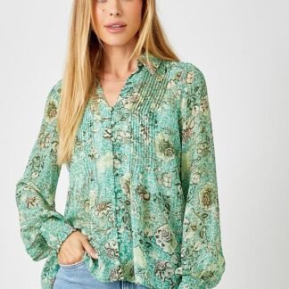 Mystree - Green Women's Pintuck Print Blouse